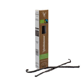 Vanillabazaar Sustainable, Organic & Fairtrade Madagascan Grade A Beans - 2 Bourbon Premium Vanilla Pods in Resealable Tube for Chefs & Home Baking/Cooking