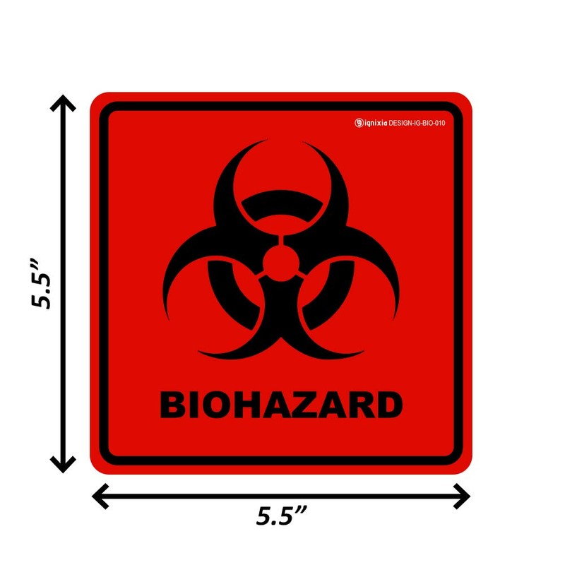 Biohazard Stickers- 5.5" x 5.5" Biohazard Labels (Pack of 10)
