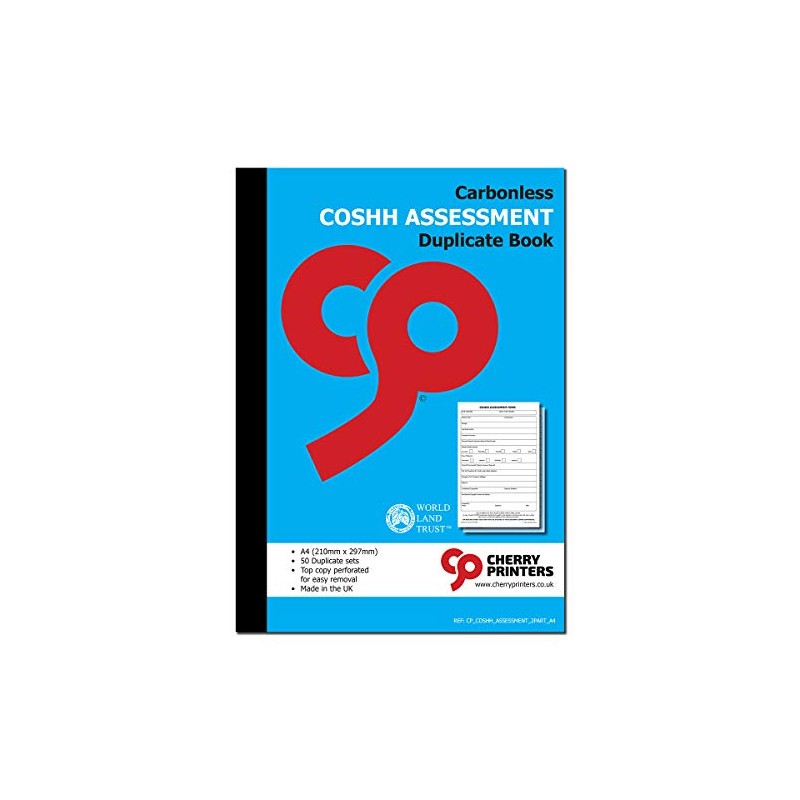 Cherry Carbonless COSHH Assessment NCR Duplicate Book A4 50 Sets