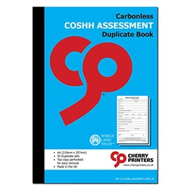 Cherry Carbonless COSHH Assessment NCR Duplicate Book A4 50 Sets