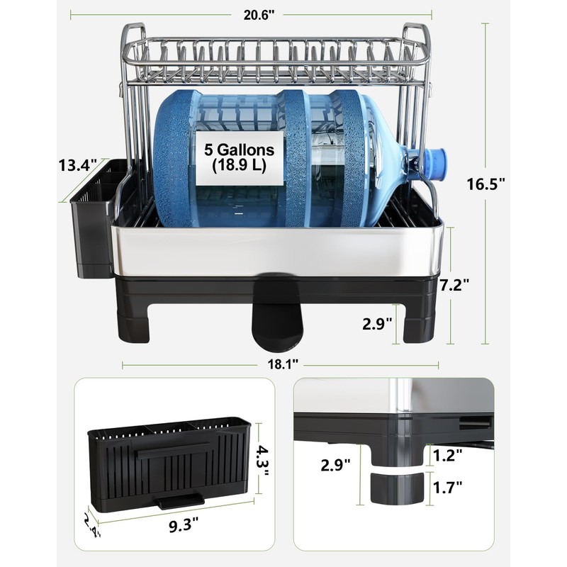 Extra Large Two Tier Stainless Steel Dish Drainer Drying Rack