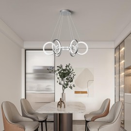 FDPBY Modern LED Chandelier Dimmable Round Pendant Light Fixtures 6 Ring Chrome Chandeliers Adjustable Hanging Pendant Lighting for Kitchen Island Living Room Dining Room Bedroom…