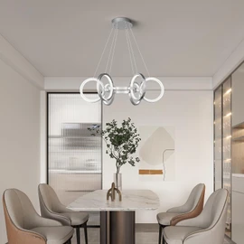FDPBY Modern LED Chandelier Dimmable Round Pendant Light Fixtures 6 Ring Chrome Chandeliers Adjustable Hanging Pendant Lighting for Kitchen Island Living Room Dining Room Bedroom…