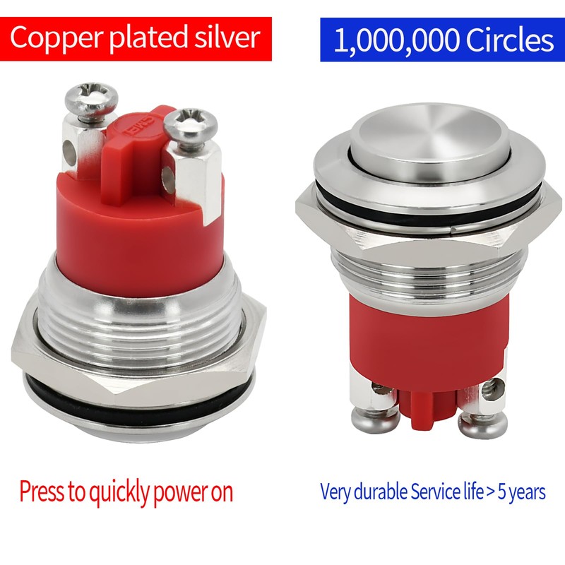 19mm Momentary Push Button Switch Waterproof IP68 5A Stainless Steel