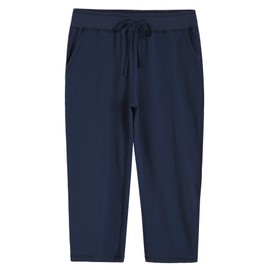 Weintee Women's Knit Sweatpants Capri Pants with Pockets L Navy