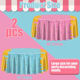 2Pcs Ice Cream Party Decorations Tablecloths, Ice Cream Table Cloth for Kids Baby Shower Sweet One Birthday Donut Themed Party, 84 x 84 Inch