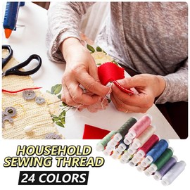 Henyall Sewing Thread, 24 Spools Cotton Thread Set, Sewing Threads Kits for 90 Yards per Spool, Includes Black Thread for Sewing and White Cotton Thread, Ideal for Sewing Machine & Hand Sewing