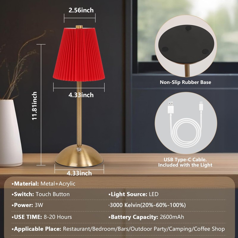Red Table Lamps , Small Gold Table Lamp 12 Inch