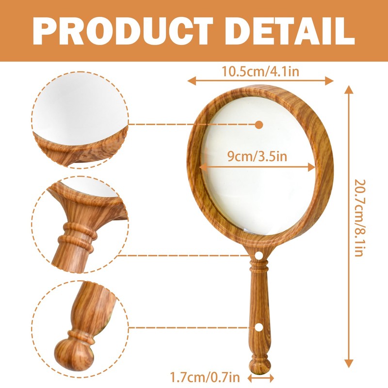 NANAOUS Magnifying Glass 10X 100 mm, Kids Magnifying Glasses Vintage