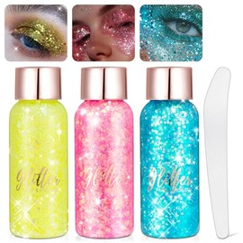 Set de 3 Gel Corporal Purpurina Escamas Sirena, Glitter Maquillaje Piel Cremosa Para Cabello Cuerpo Sombra de Ojos Uñas de Labios, Para Pintura Decorar Arte Fiesta Bodas Beauty (B)