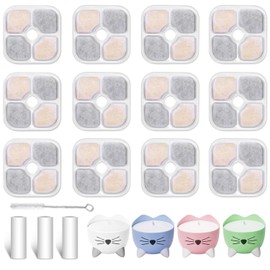 12 Pack Cat Water Fountain Filter Replacement Compatible with Catit PIXI Cat Drinking Fountain, Cat it Water Filters Keep Your Pet Healthy and Hydrated 3 Pump Tubes 1 Hard Brush