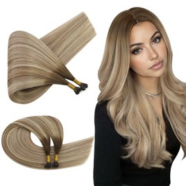 Ugeat Nano Link Hair Extensions Human Hair Balayage Dark Brown Fading to Light Brown Mix Medium Blonde Remy Nano Bead Hair Extensions Real Human Hair Nano Tip Extensions Ombre 18inch 50G 50S
