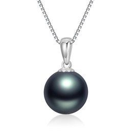 Black Pearl Necklace for Women Tahitian Pearl Pendant Necklace 18k White Gold Plated 925 Sterling Silver Gifts For Women Women's Jewelry
