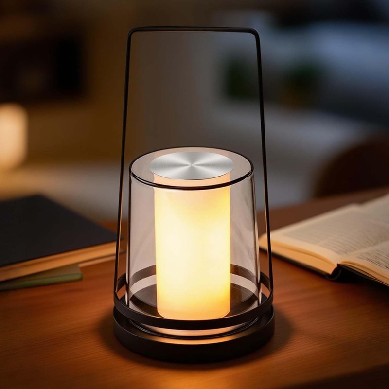 NWUNJ Black Touch Table Lamp with Dynamic Flame Effect -
