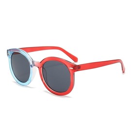 ZFVTFC Round Sunglasses with Two-Tone Blue and Red Frame, Dark Gray Lenses, Fashion Eyewear, Red/Blue