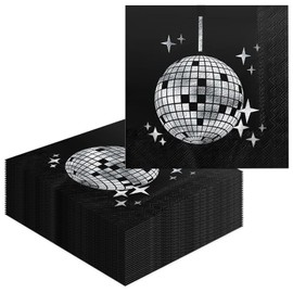 40PCS Disco Decoration Napkins Disposable, Black Disco Cocktail Napkins, Disco Party Decorations, Napkins Disposable Party for Engagement Birthday Graduation (Black & Silver)
