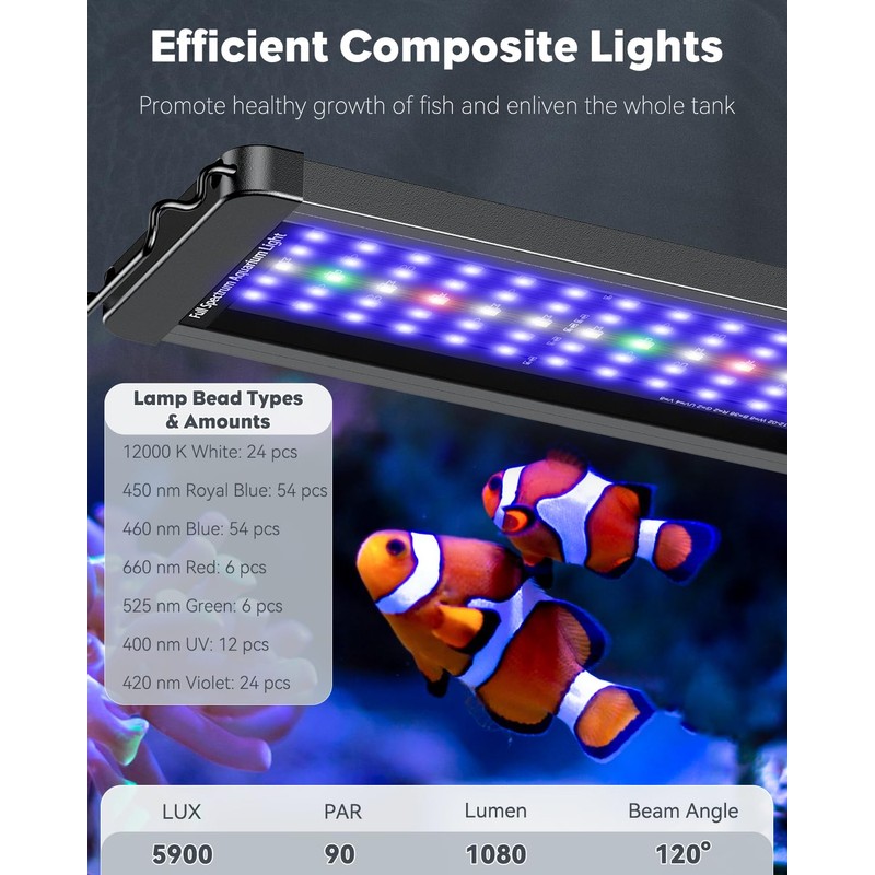 Pawfly 36W Saltwater Aquarium Light for 36" to 45" Fish
