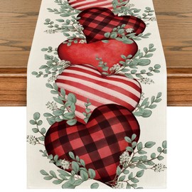 Artoid Mode Eucalyptus Hearts Valentine's Day Table Runner, Holiday Kitchen Dining Table Decoration for Home Party Indoor 13x108 Inch