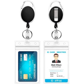 Heavy Duty Badge Holder Set - 2 Metal Reels with 24" Cord & 2 Waterproof ID Holders, 360° Rotating Clip for Work Cards