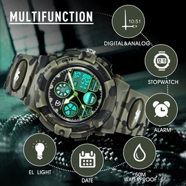 Watch Kid's Watches Boys Analog Digital Quartz Sport Electronic Military Dual Time Waterproof LED Back Light 164Ft 50M Water Resistant Calendar Alarm Stopwatch Multifunction