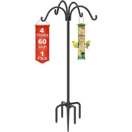 4-Hooks Shepherds Hooks for Outdoor  60" Heavy Duty Bird Feeder Pole with 5 Prongs Base Adjustable Garden Hook Hanging Solar Light Lanterns Plant 1pack - Pattern Name: 76inch-1pcs