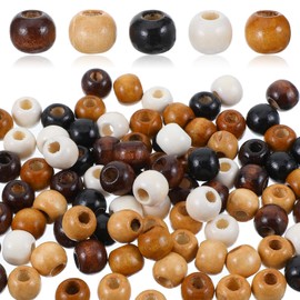 Ymapinc 100pcs Large Hole Wooden Hair Beads for Crafts, 0.39x0.33inch Vintage Boho Round Wood Bead for DIY Bracelet Necklace Earring Hair Dreadlock - 5 Colors
