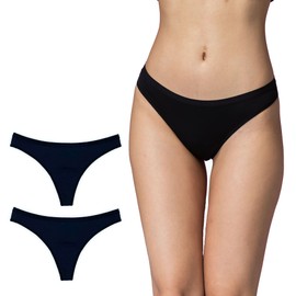 Shero Thong Period, Maternity, Postpartum Panties, Leakproof, Odor & Moisture Control Underwear for Women & Teens (US, Alpha, X-Small, Regular, Regular, 2 Pack Black)