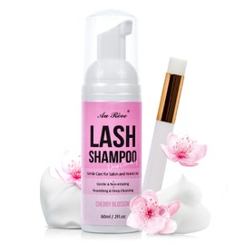 Lash Shampoo for Lash Extensions 60 Ml/2fl.oz Eyelash Extension Cleanser Oil Free Lash Cleanser for Eyelash Care, Gentle Foaming Eyelash Shampoo with Brush for Salon Home Care (Cherry Blossmom 60ml)