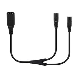 1-Foot IEC 320 C8 to Dual C7 Y Split Power Cord, 18-AWG Figure 8 Male to Double Female 1 in 2 Out AC Power Cord, Figure 8 Male to 2 x Female Power Y Cable.
