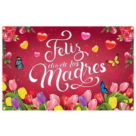 BZBAIS Rose Red Feliz Día De Las Madres Backdrop Banner 71 x 45 Inch Happy Mother’s Day Party Background Banner Thanks Mom Best Mom Ever Mothers Day Party Decorations Feliz Día Mamá Party Supplies