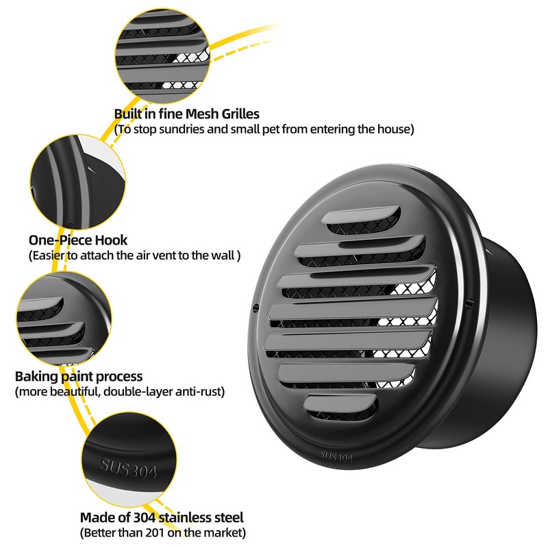 3inch 304 Stainless Steel Air Vents Cover, piiyoosnn Louvered Grille