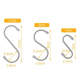 S Hooks, Stainless Steel Silver, Metal Hooks, Heavy Duty S-Shaped Hook for Hanging Cups, Clothes, Pots for Kitchen, Bedroom, Office (Pack of 10, 9 cm)