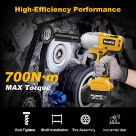 Mowis Cordless Impact Wrench 700Nm Brushless 1/2 inch Impact Wrench, 4800RPM, 4.0Ah Battery, Fast Charger, 4 Sockets, Tool Box, Electric Power Impact Wrench for Car Home