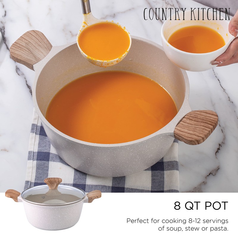Country Kitchen Non-Stick Cast Aluminum Cookware Set - Durable Kitchen