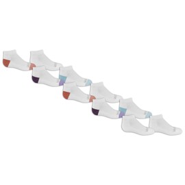 Fruit of the Loom Girls' Big Little Everyday Essential Cushion Low Cut Socks (10 Pack), White w/Colored Heel Toe, Large (Shoe Size: 4-10)