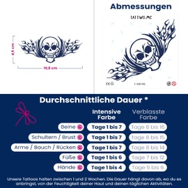 Tattwo.me - 2 Week Waterproof Temporary Plant Tattoos - Skull with Wings - EU Compliant - Plant Based Ink - Tattoo Base Size: 9 x 9 cm (M0169)