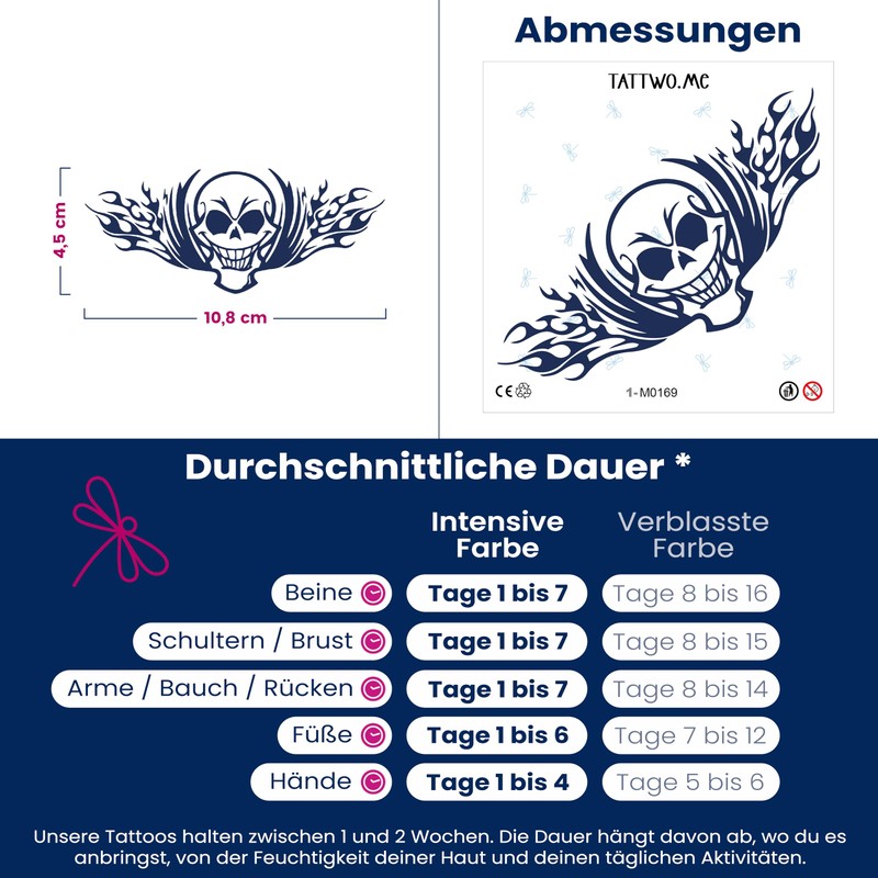 Tattwo.me - 2 Week Waterproof Temporary Plant Tattoos - Skull