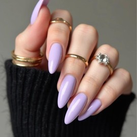 YOSOMMK Lilac Acrylic Press on Nails Almond Shaped Medium Acrylic Nails Press ons Glue Stick on False Nail for Women Glossy Cover Artificial Fake Nail with Glue in 12 Sizes - 24 Pcs