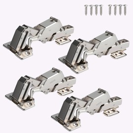 Fully Covered Cabinet Hinge - (4-Piece Set) 180 °/175 Large Angle Soft Close Cabinet Door Hinge+24 self Tapping Screws - Frameless Cabinet Corner Door Hinge Soft Close - Easy to Install and Adjust