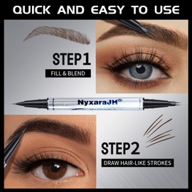 NyxaraJH 2-in-1 Eyebrow Pen, Dual Tip Precision Brow Liner with Fine Nibs, Waterproof, 5 Natural Colors, Professional Makeup Tool for Hair-Like Strokes (2#Brown)