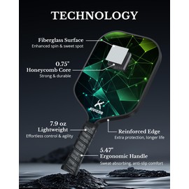 KIVIGOR Pickleball Paddles Set of 2, Fiberglass Surface, Polypropylene Honeycomb Core, Lightweight Pickleball Rackets Pickle Ball Paddle Set 2 Pack Outdoor Pickleball Gifts for Men Women Adults,P8