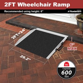 Ruedamann 2FT Wheelchair Ramp, Non-Slip Ramps for Wheelchairs for Home, 600 Lbs Load Capacity, Aluminum Portable Ramps for Wheelchairs, Scooters, Ebikes, Curbs, Doorways