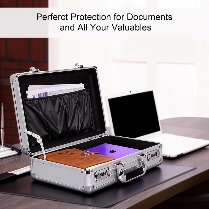 BAGAKE Locking Briefcase, Metal Brief case with Dual Combination, Aluminum