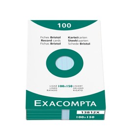 Exacompta 13812X Index Cards (205 q/m² Cardboard, Wood-Free, DIN A6, Lined, Unperforated) Pack of 100, Blue