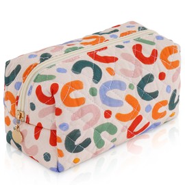 UUYUUY Makeup Bag Travel Toiletry Bag for Women, Small Cosmetic Bags Cute Quilted Cotton Makeup Pouch for Purse Emergency Bag for School Floral Pencil Case Accessory Bag, Colorful