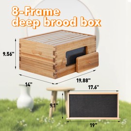 Honey Lake 8 Frame Beehive Deep Brood Box with Window, Langstroth Bee Hive Box Kit Dipped in Beeswax Include Wooden Frames & Waxed Foundations, Bee Boxes for Beekeeping Supplement (Unassembled)