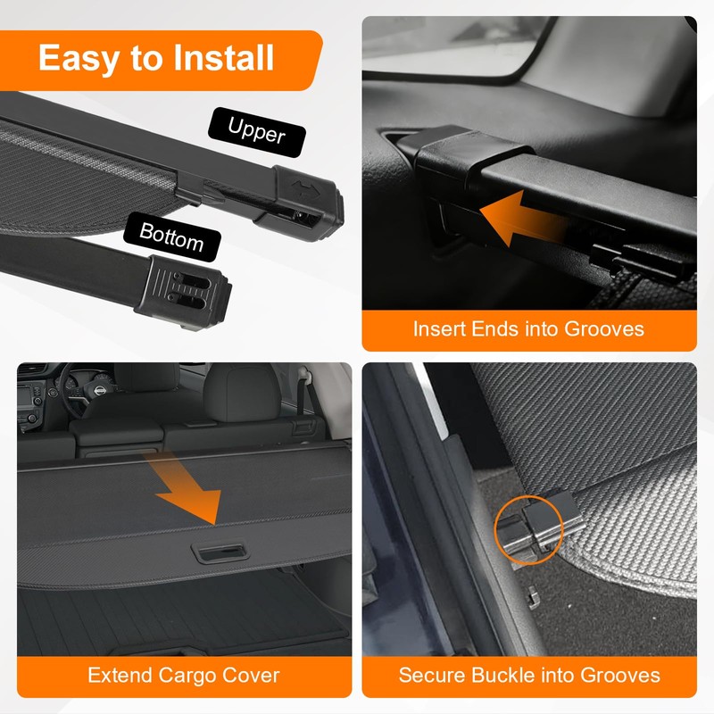 BIGACOVER Cargo Cover for Nissan Rogue 2021 2022 2023 Retractable