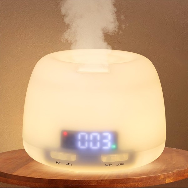 Haoday Essential Oil Diffusers with Alarm Clock, 400ml Diffusers 4 Timer Settings &2 Brightness RGB Night Light, 12/24hr Clock Waterless Auto-Off Essential Oils Humidifier for Home