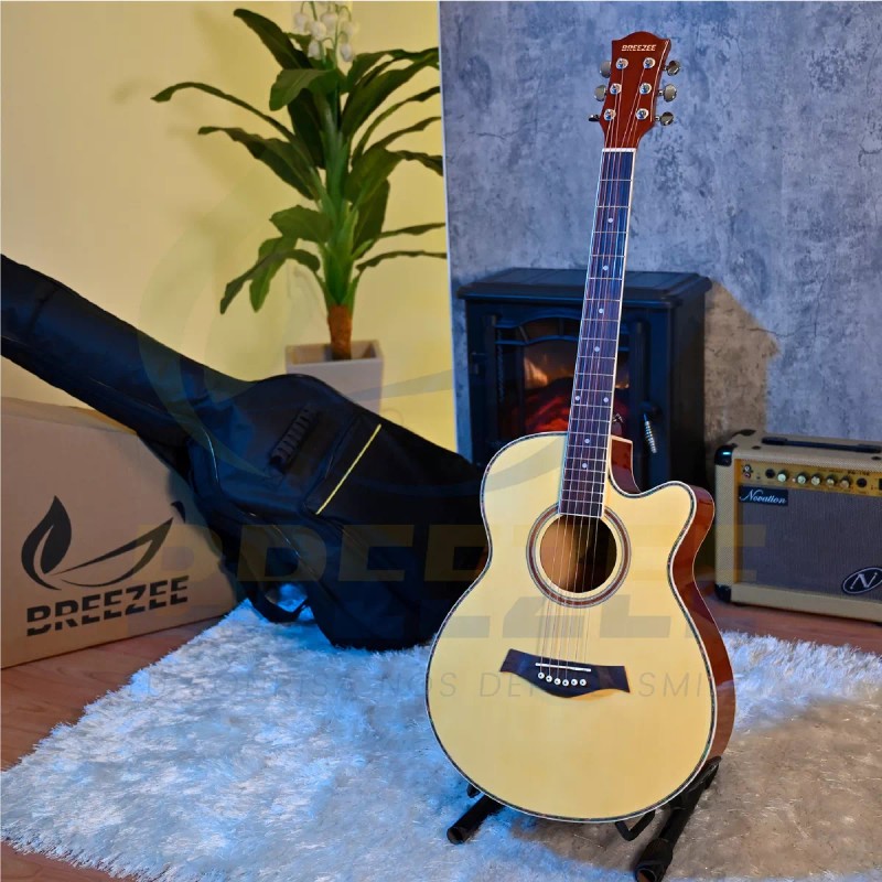 Breezee Market Guitarra Acustica Curva 38 Pulgadas Accesorios Funda Correa