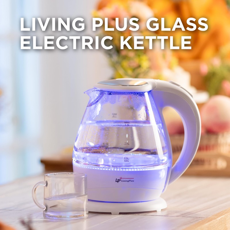 Living Plus 1.5 L Glass Electric Kettle - Fast Boiling,